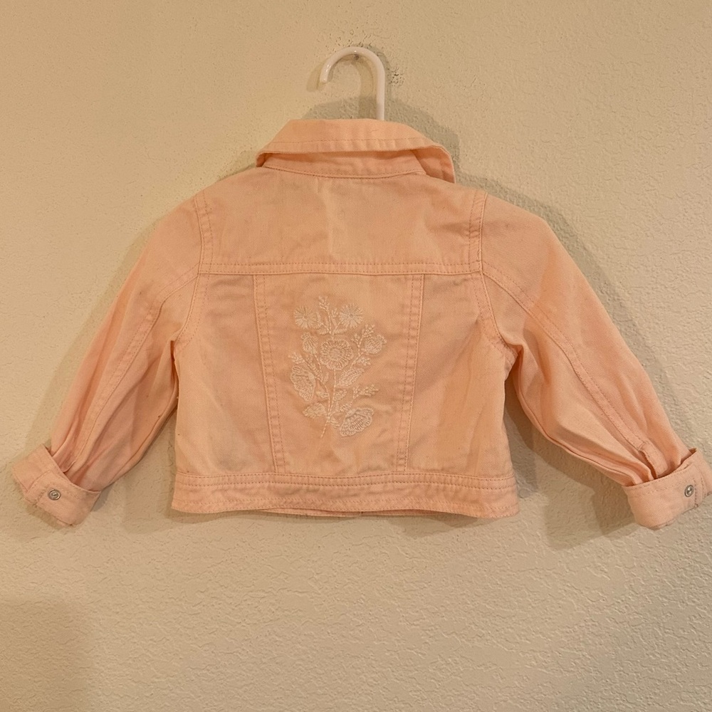 Catherine Malandrino Pink Jean Jacket, Embroidered Flowers, Size 24 months